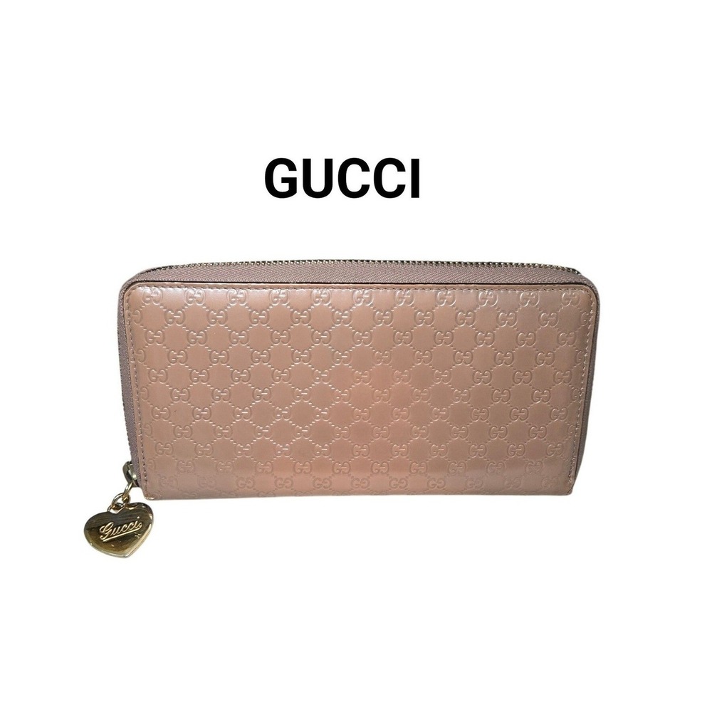 Gucci Microguccissima Zip Around Wallet Pink Patent Leather Heart Charm 308260